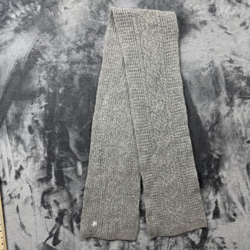 Lauren Ralph Lauren Scarf Womens OS Grey Lambswool Angora Cable Knit Embroidered